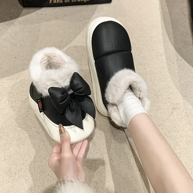Women's Snow Boots Winter Warm Thick Ankle Boots Outdoor Anti Slip Furry Bow Cotton Shoes Comfortable Boots