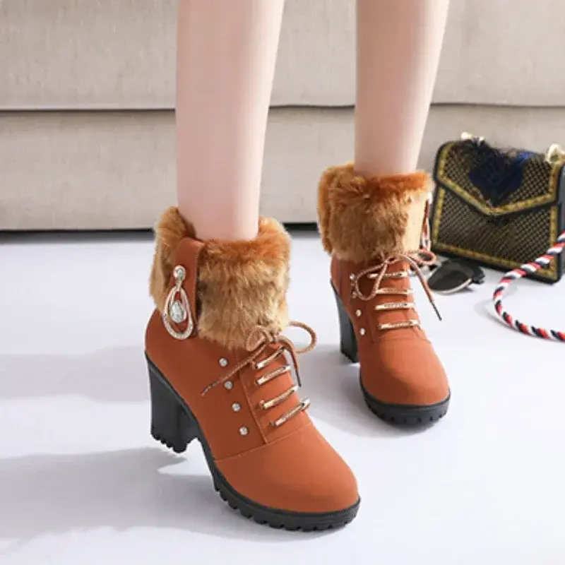 Women Boots Winter Designer High Heels Shoes for Women 2024 New Short Plush High Platform Ankle Boots Elegant Botas Mujer