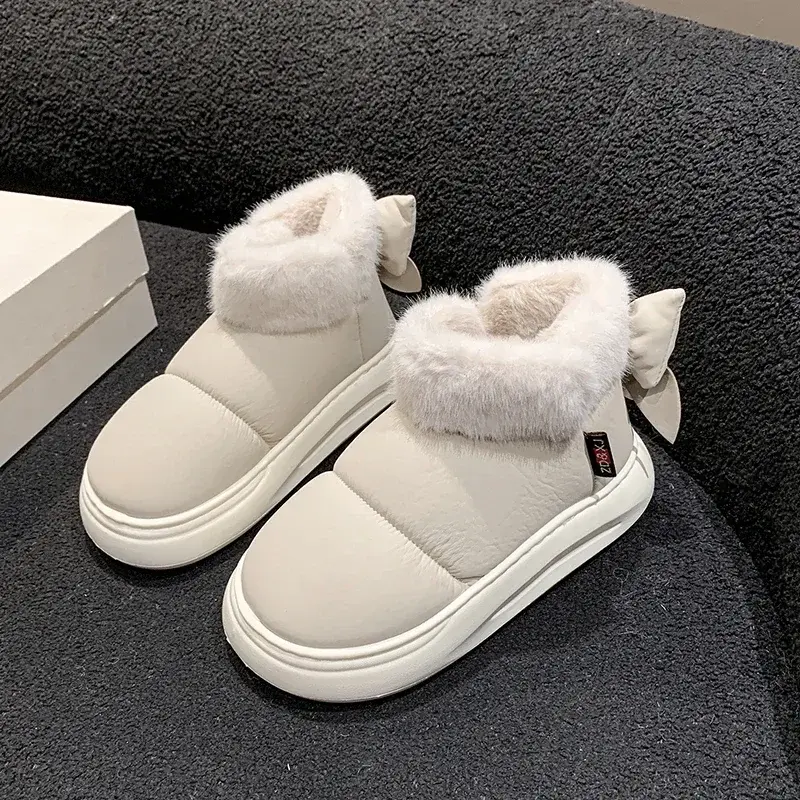 Women's Snow Boots Winter Warm Thick Ankle Boots Outdoor Anti Slip Furry Bow Cotton Shoes Comfortable Boots