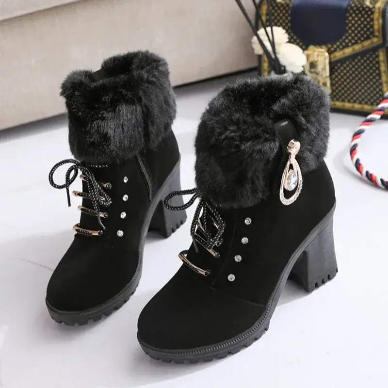 Women Boots Winter Designer High Heels Shoes for Women 2024 New Short Plush High Platform Ankle Boots Elegant Botas Mujer