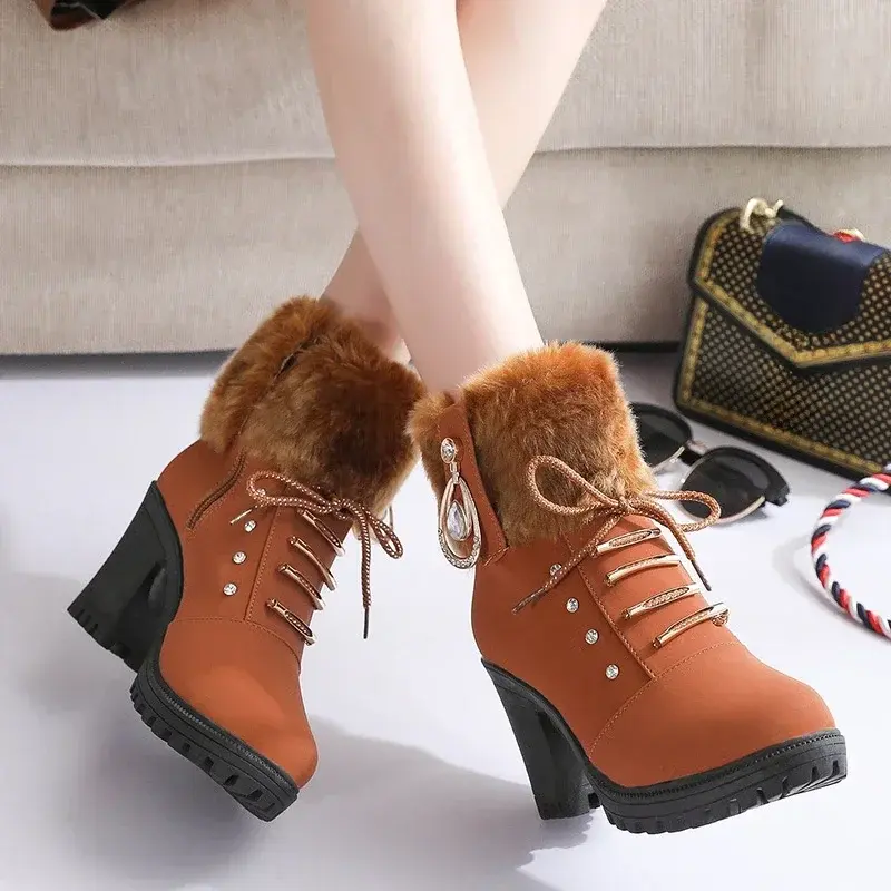 Women Boots Winter Designer High Heels Shoes for Women 2024 New Short Plush High Platform Ankle Boots Elegant Botas Mujer