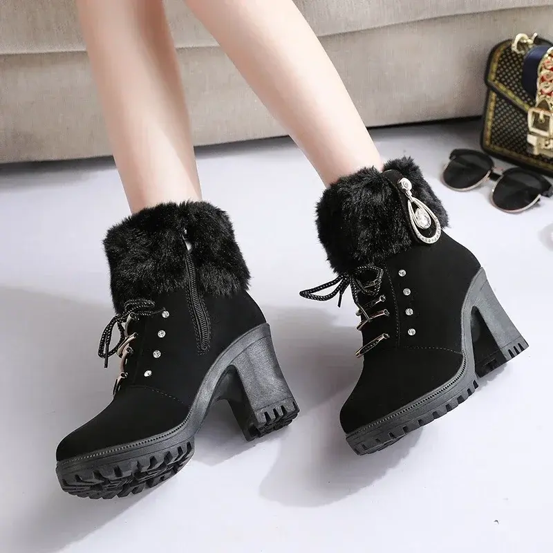 Women Boots Winter Designer High Heels Shoes for Women 2024 New Short Plush High Platform Ankle Boots Elegant Botas Mujer