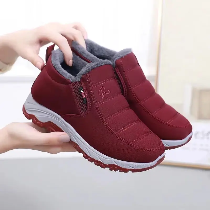 Women's plush lined snow boots  winter warm and waterproof ski boots warm outdoor short boots