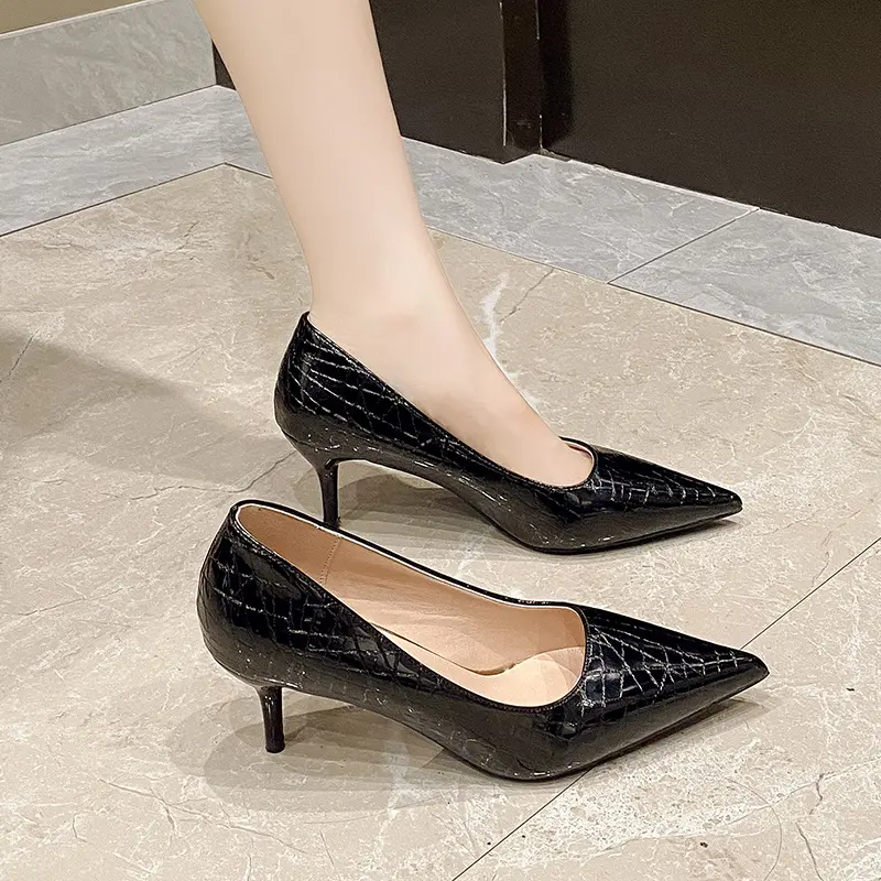 Women  High Heels Stiletto Pumps Pointed Toe Green Nude Heels Office Lady Serpentine Patent Leather Wedding Party Prom Shoes