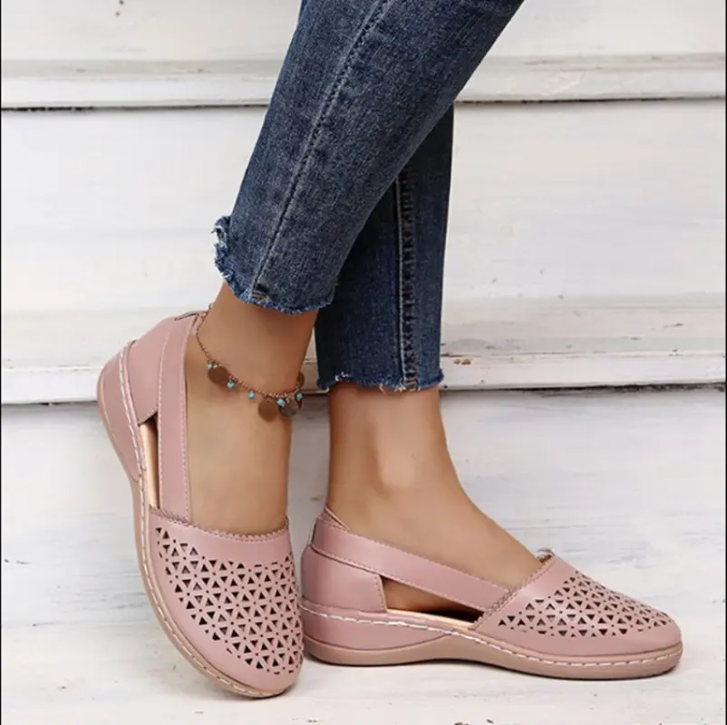 Women's Sandals 2024 Summer Handmade Ladies Shoes Leather Breathable Sandals Women Flats Retro Style Cusomized Support Slipper