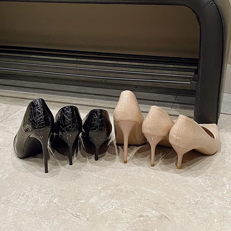 Women  High Heels Stiletto Pumps Pointed Toe Green Nude Heels Office Lady Serpentine Patent Leather Wedding Party Prom Shoes