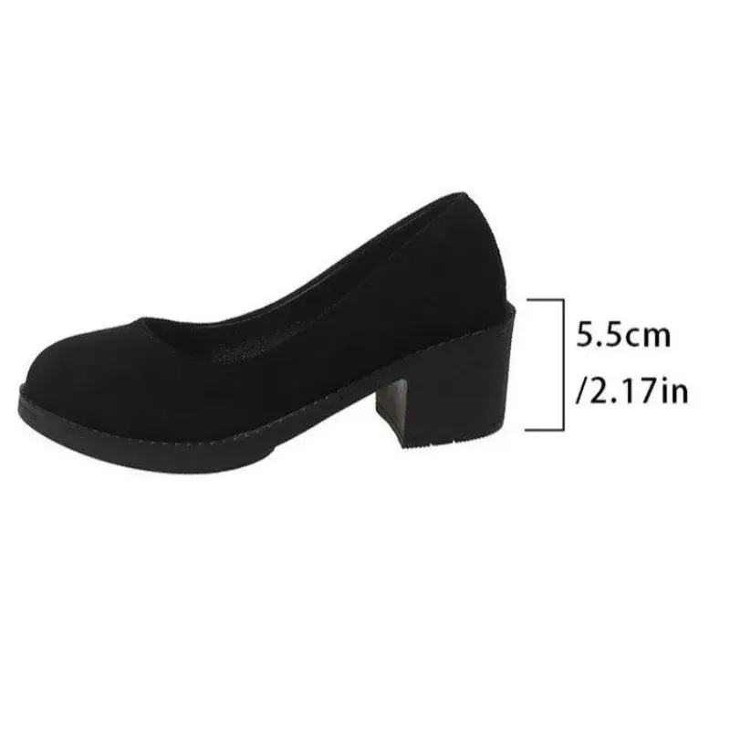 2024 New Spring And Autumn Fashion Women's  Sole Buckle Thick Heel Shallow Mouth Sexy Back Elevated Shoes