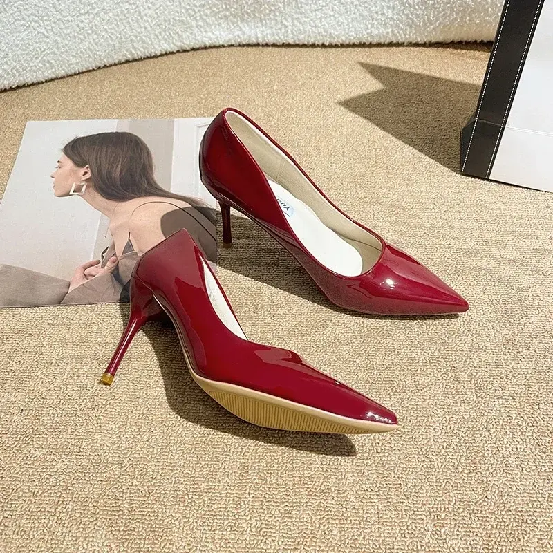 Large Size 34-42 Women High Heel Shoes Fashion Simple Solid Color Thin High Heel Pointed Single Shoes Botines Mujer Con Tacon
