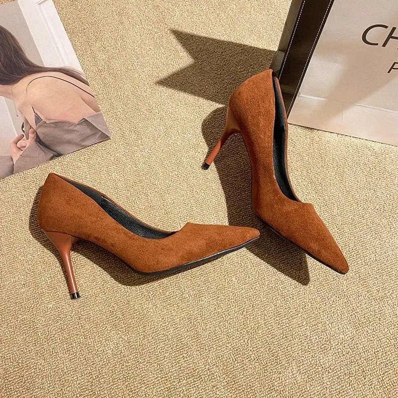 Large Size 34-42 Women High Heel Shoes Fashion Simple Solid Color Thin High Heel Pointed Single Shoes Botines Mujer Con Tacon