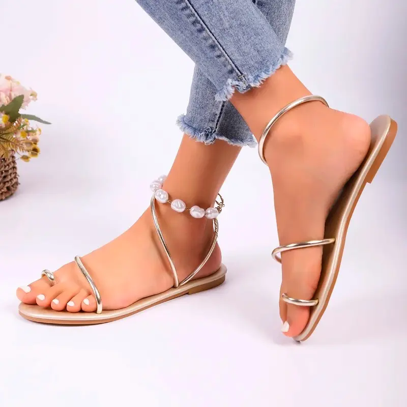 Elegant Women's Flat Sandals Open Toe Woman Slippers Non Slip Shoes Outdoor Beach Slides Women Sandals Summer 2025 Size 43