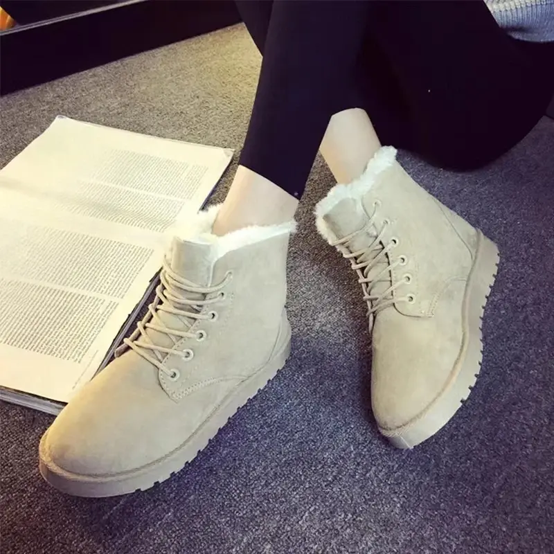 2024 Women Winter Snow Boots Warm Flat Plus Size Platform Lace Up Ladies Women's Shoes New Flock Fur Suede Ankle Boots 36-42