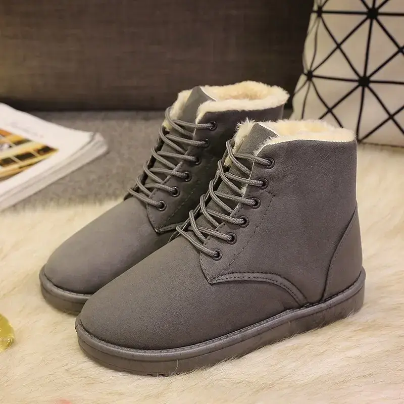 2024 Women Winter Snow Boots Warm Flat Plus Size Platform Lace Up Ladies Women's Shoes New Flock Fur Suede Ankle Boots 36-42