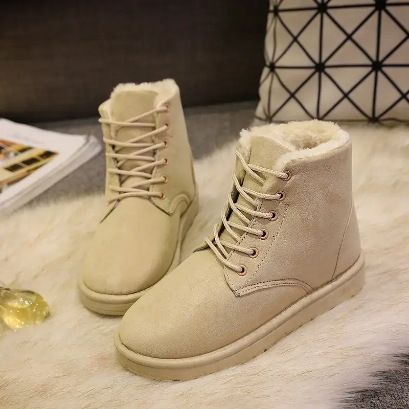 2024 Women Winter Snow Boots Warm Flat Plus Size Platform Lace Up Ladies Women's Shoes New Flock Fur Suede Ankle Boots 36-42