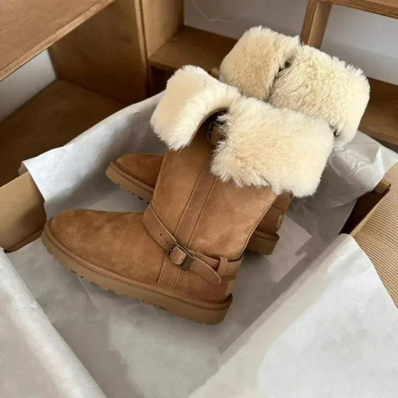 Winter Women's Short Plush Suede Snow Boots Fashion New Keep Warm Flat Mid Calf Boots for Women Platform Shoes