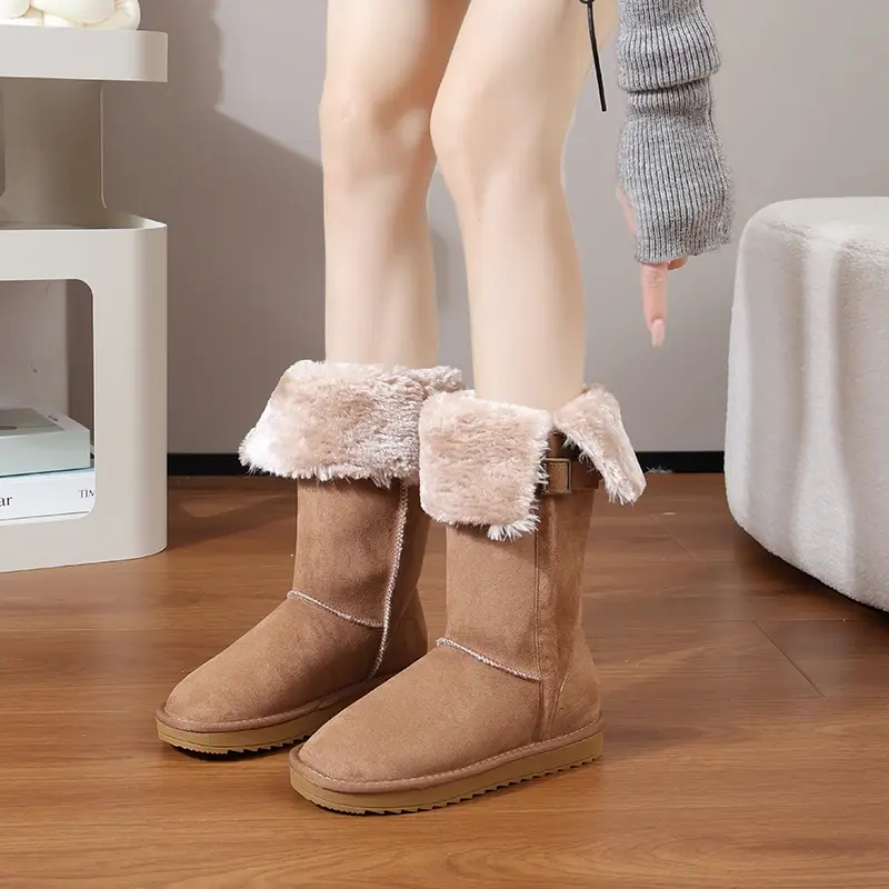 Winter Women's Short Plush Suede Snow Boots Fashion New Keep Warm Flat Mid Calf Boots for Women Platform Shoes