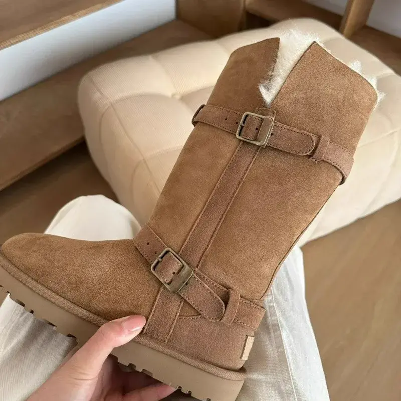 Winter Women's Short Plush Suede Snow Boots Fashion New Keep Warm Flat Mid Calf Boots for Women Platform Shoes