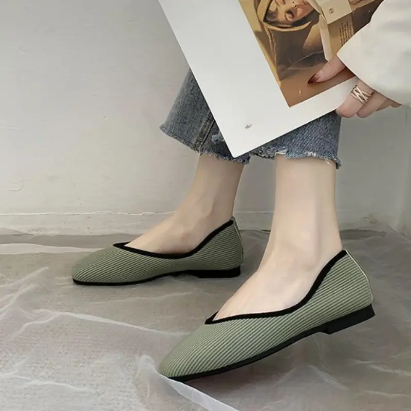2024 Cotton Fabric Flats Shoes Women Yellow Ballerina Socks Shoes Women Slip on Flat Heel Shoes Plus Size 43
