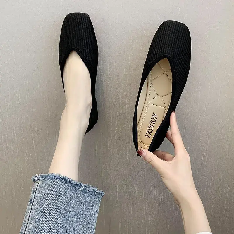 2024 Cotton Fabric Flats Shoes Women Yellow Ballerina Socks Shoes Women Slip on Flat Heel Shoes Plus Size 43