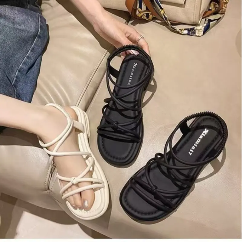 2025 New Sandals Women's Summer Flat Bottom Casual Beach Shoes Thick Sole Versatile Outwear Travel Daily Shoes