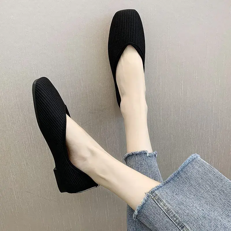 2024 Cotton Fabric Flats Shoes Women Yellow Ballerina Socks Shoes Women Slip on Flat Heel Shoes Plus Size 43