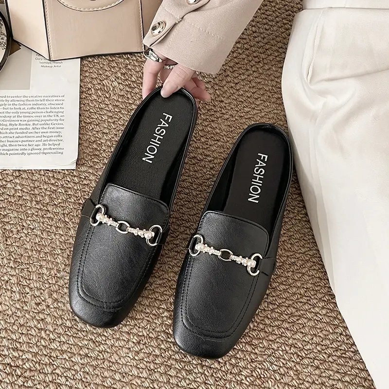 2025 New Women Shoes Ladies Flat Fashion Vintage British Leather Oxford Loafers Size 43 Comfy Casual Shallow Flats Gold logo