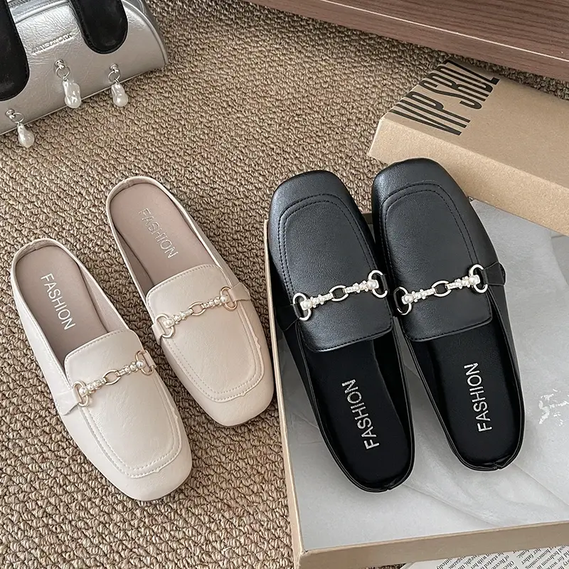 2025 New Women Shoes Ladies Flat Fashion Vintage British Leather Oxford Loafers Size 43 Comfy Casual Shallow Flats Gold logo