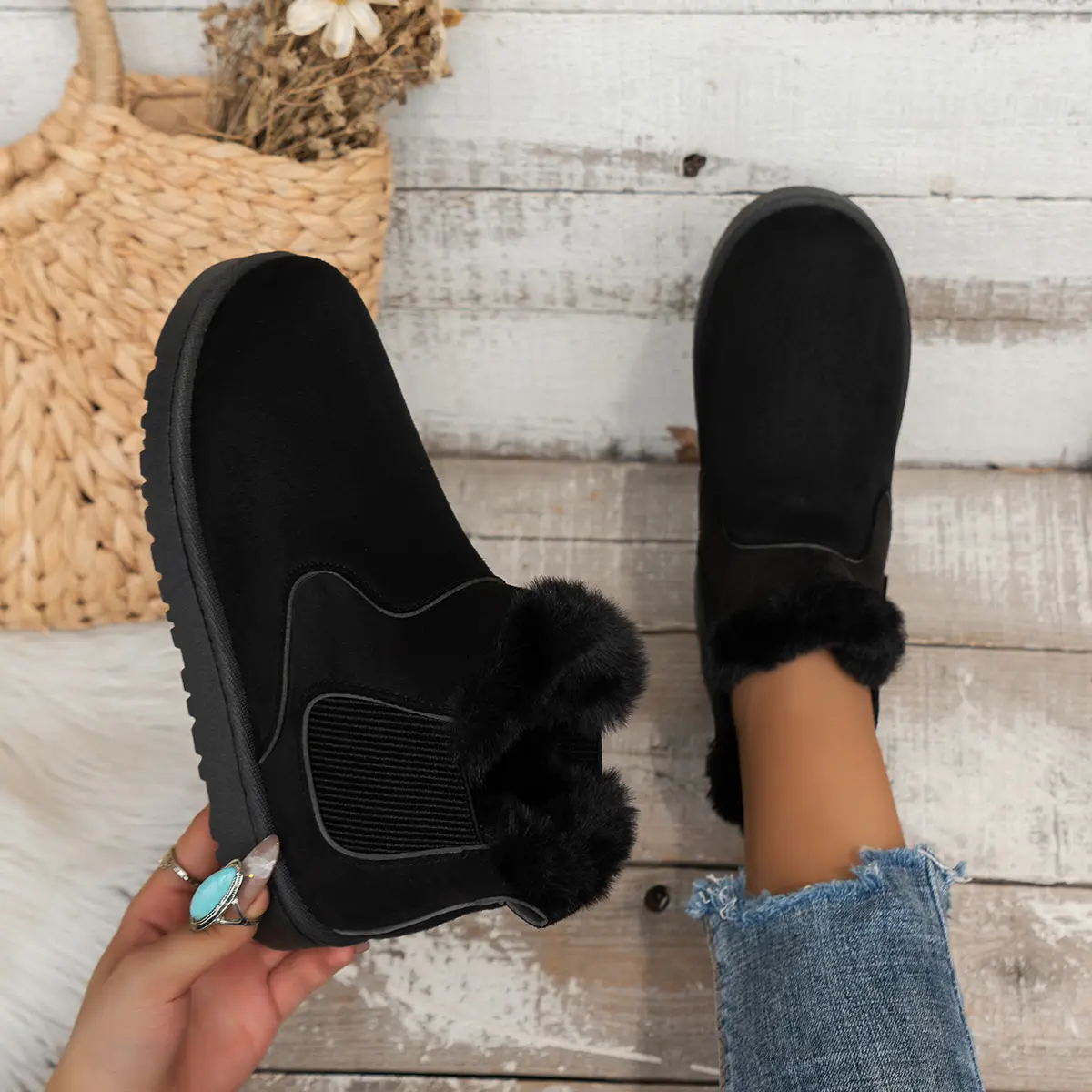 Women Snow Boots Warm Plush Slip-on Solid Plus Size Fashion Female Ankle Boot Ladies Winter Comfortable Women's Cotton Shoes NEW