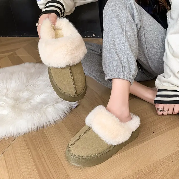 Winter Brand Plush Cotton Slippers Women Flats Shoes New Fashion Platform Casual Home Suede Fur Warm Slingback Flip Flops