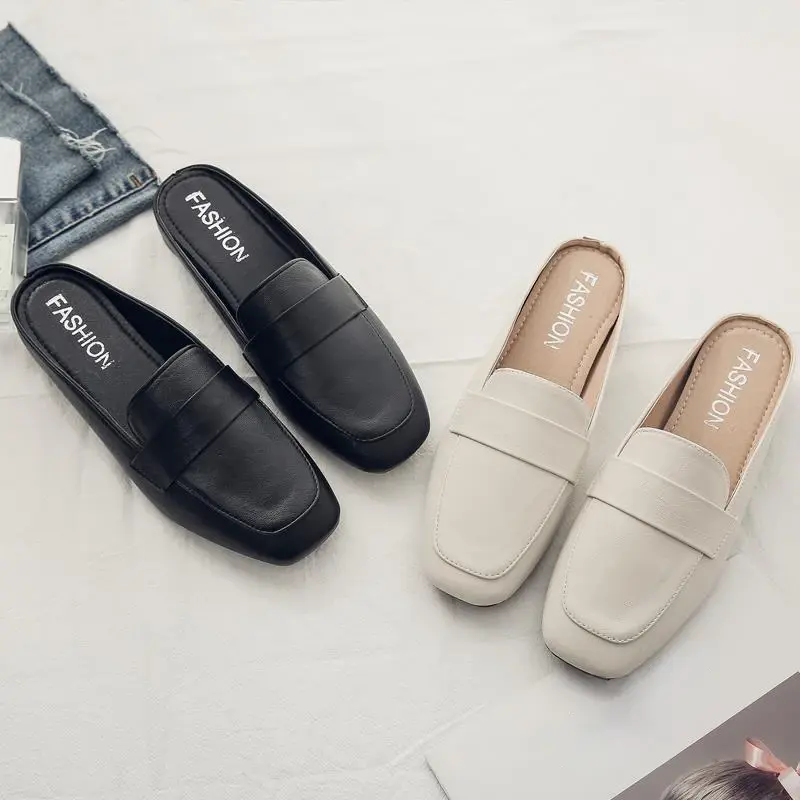 2024 New Summer Baotou Slippers Wearing Fashionable Flat Bottom Soft Leather Outgoing Slippers for Women