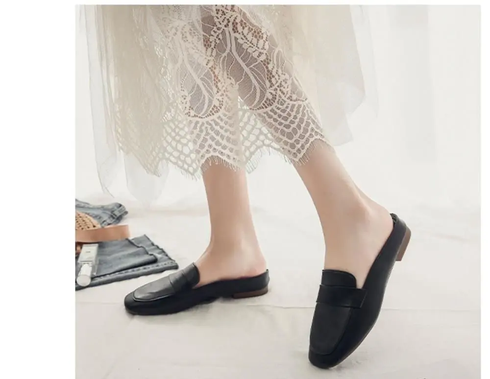 2024 New Summer Baotou Slippers Wearing Fashionable Flat Bottom Soft Leather Outgoing Slippers for Women
