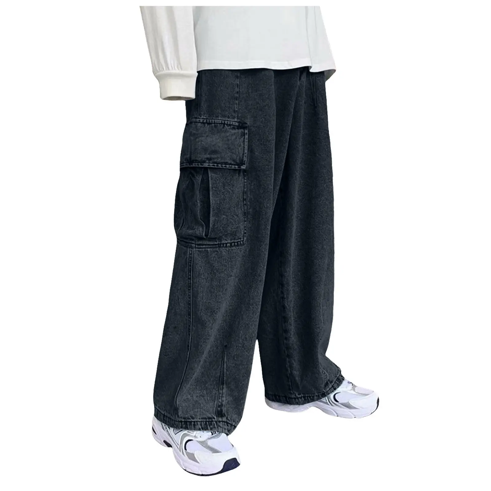 Men Straight Leg Denim Pants Baggy Loose Wide Leg Multi Pocket Denim Trouser Plus Size Baggy Fashion Outgoing Denim Trousers
