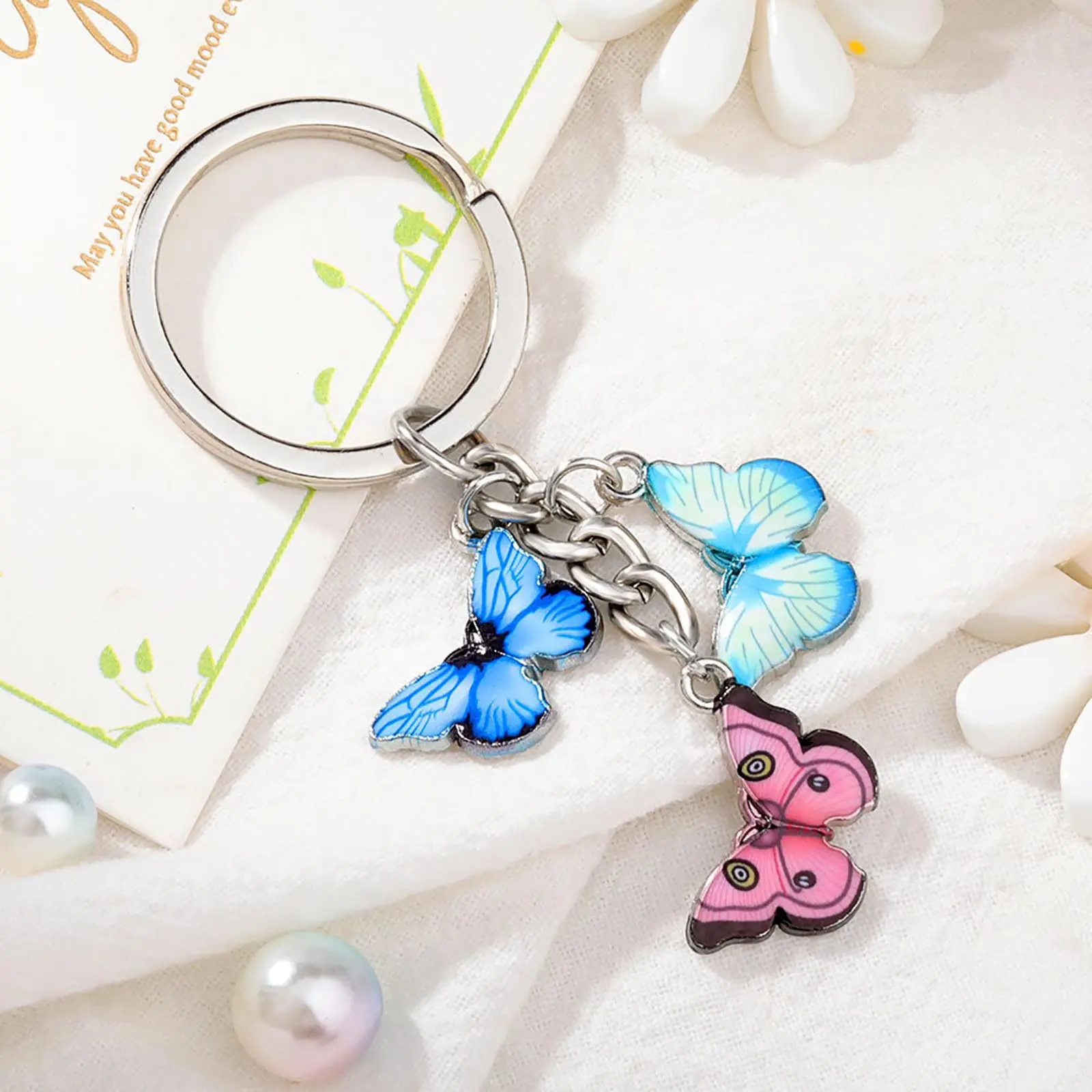Keychain For Women Pendant Dripping Bag Colorful Butterfly Creative Keyring Female Fashion Pendant Defensive Spray Keychains