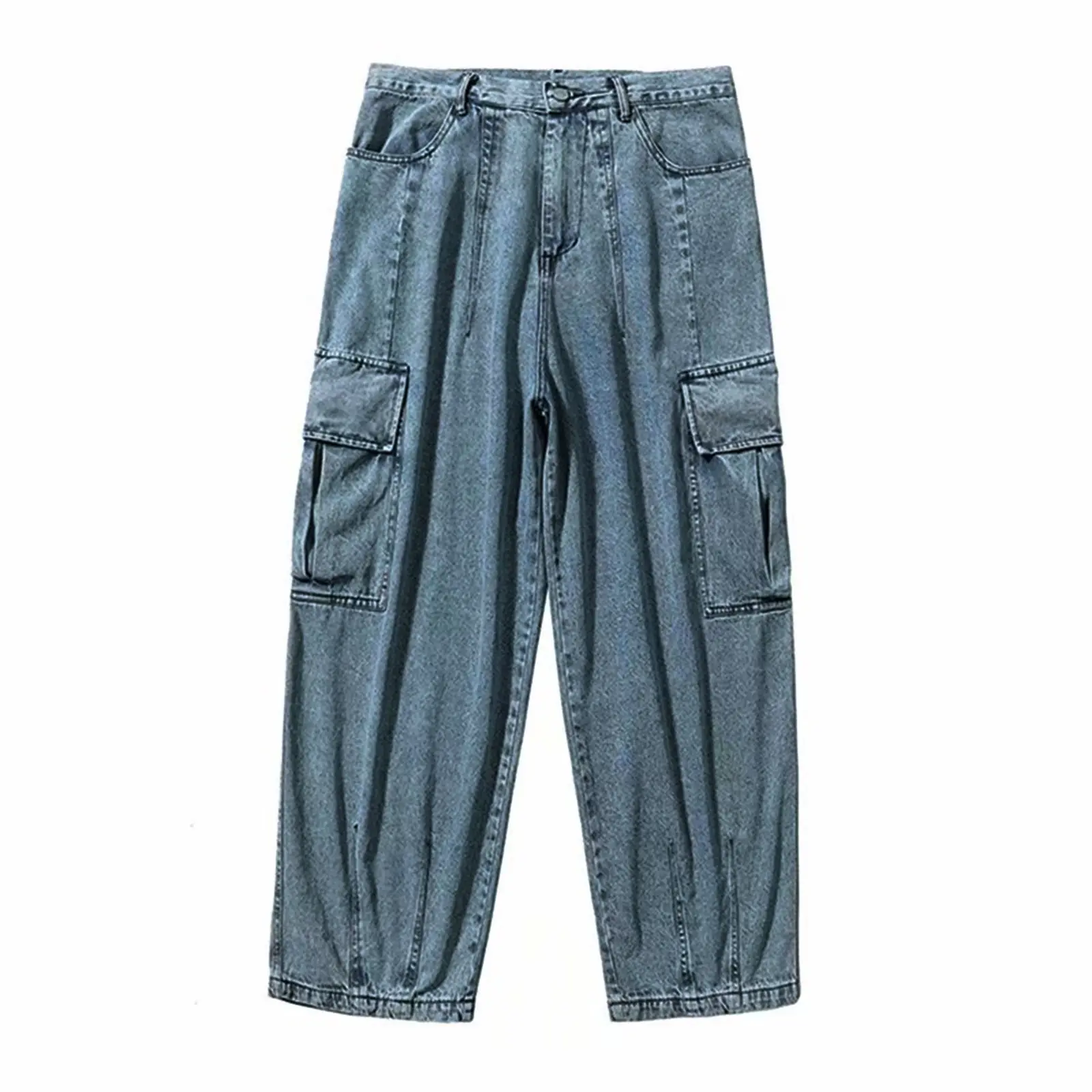 Men Straight Leg Denim Pants Baggy Loose Wide Leg Multi Pocket Denim Trouser Plus Size Baggy Fashion Outgoing Denim Trousers