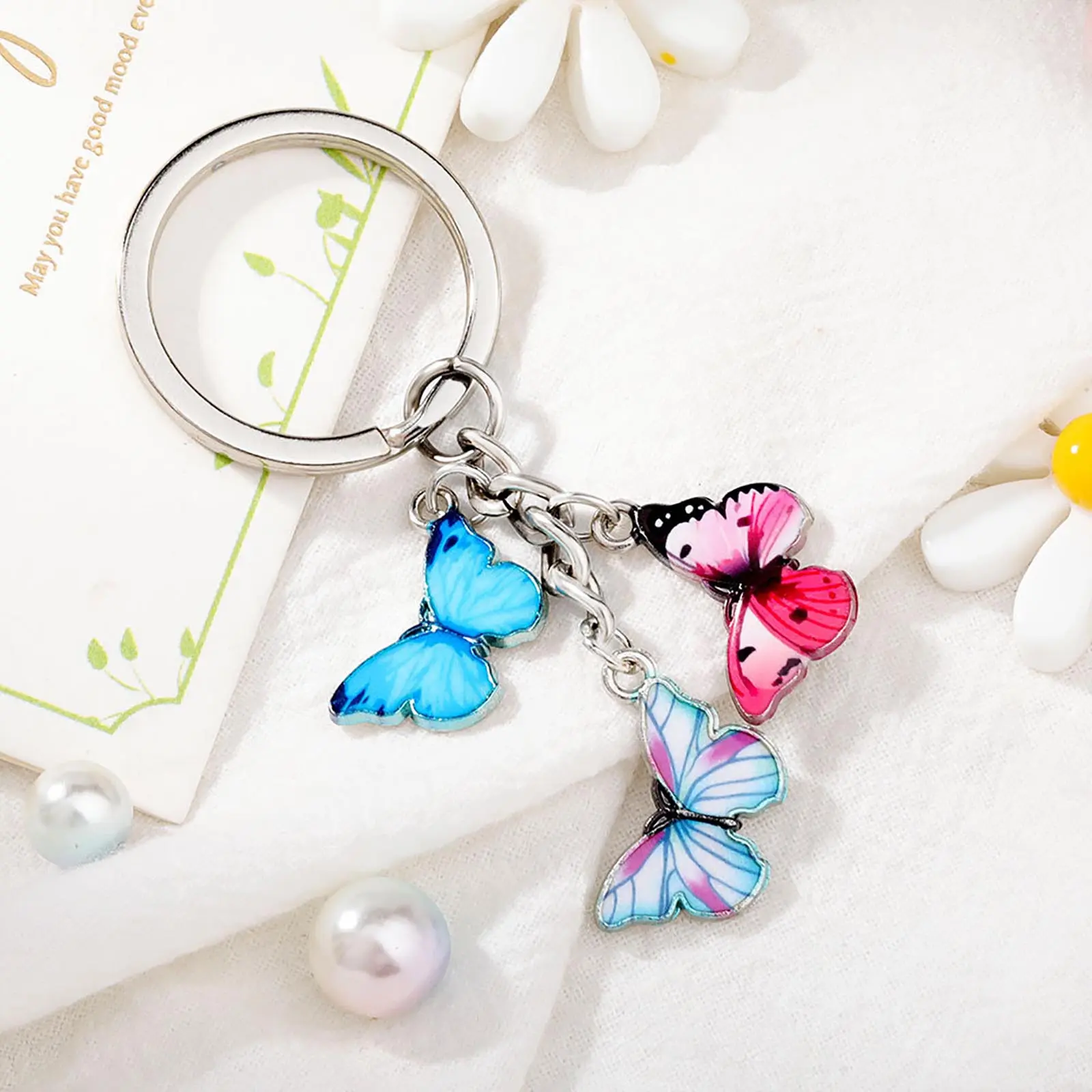 Keychain For Women Pendant Dripping Bag Colorful Butterfly Creative Keyring Female Fashion Pendant Defensive Spray Keychains