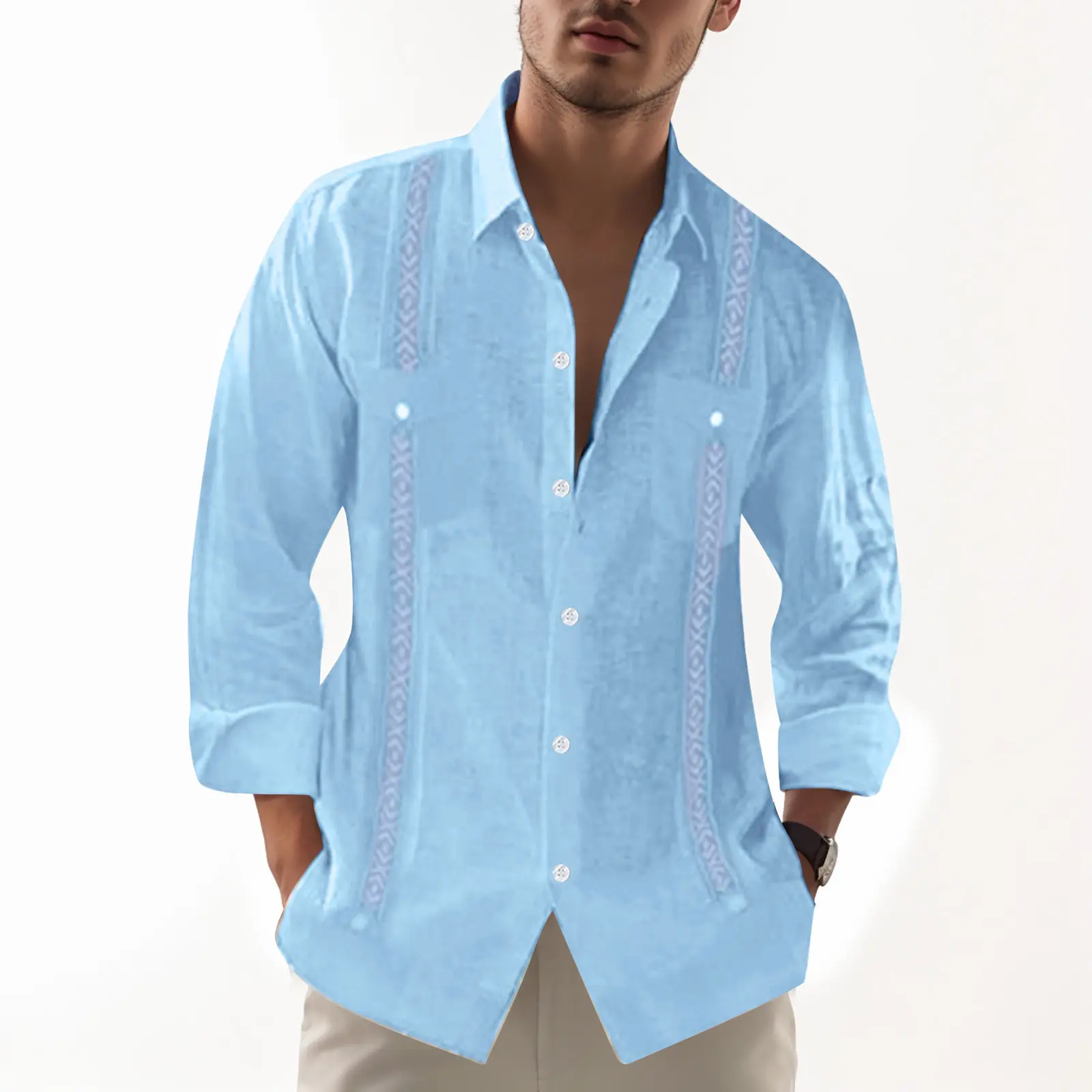 Men's Minimalist Solid Shirt With Button Stretch Lightweight Outdoor Sports Blouse Autumn Long Sleeve Lapel Neck Fashion Shirts