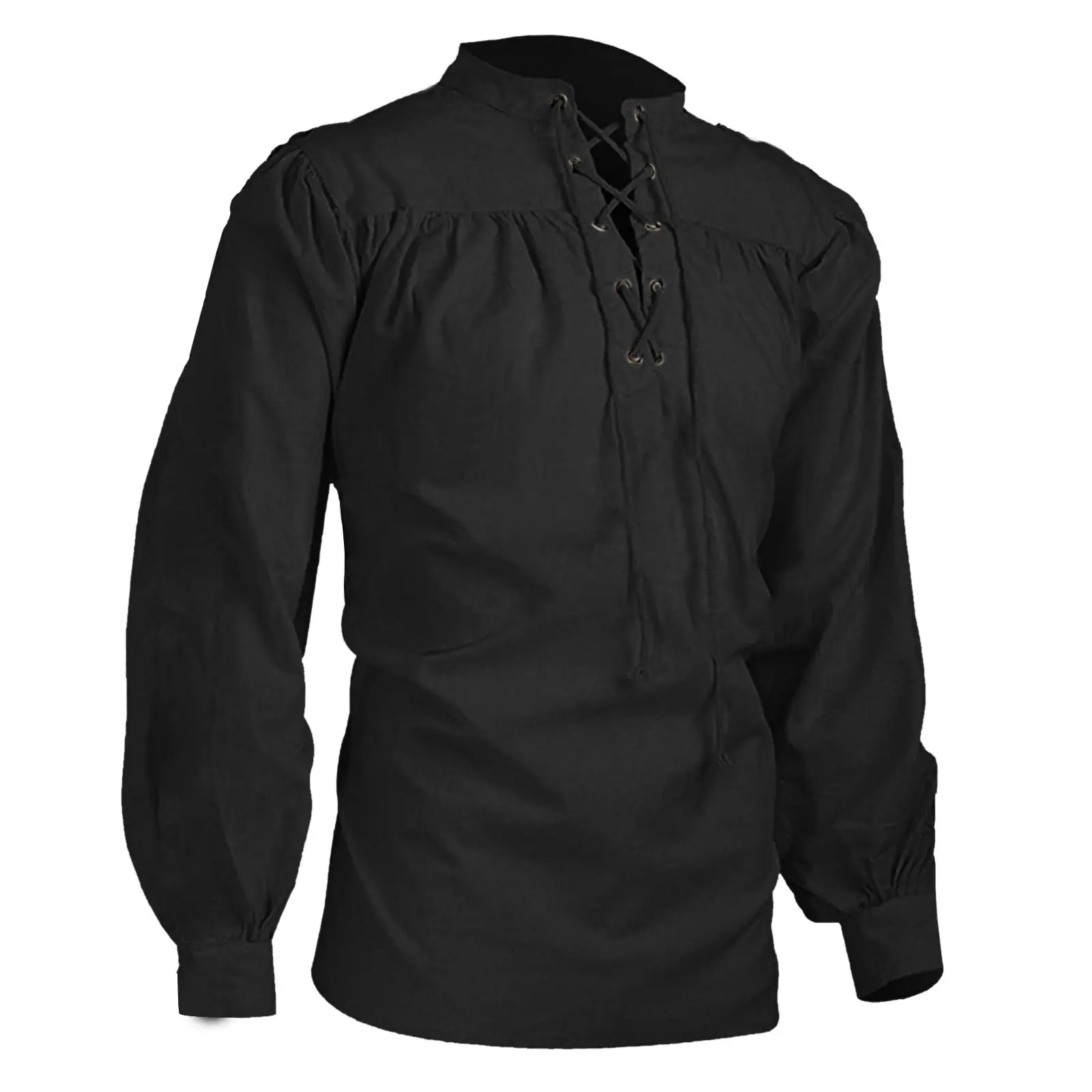 Men Medieval Sweatshirts Fashion Retro Cross Bandage Long Sleeve Gothic Pullover Casual Bubble Sleeve Slim Fit Tops