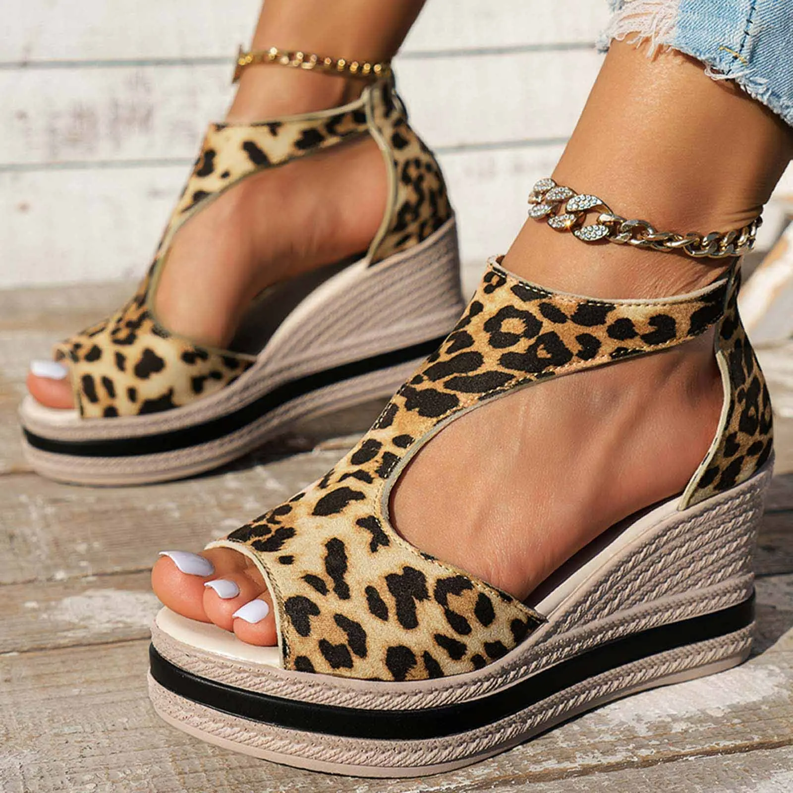 Women Sandals with Arch Support for Summer Ladies Wedges Sandals Open Toe Fashion Causal Wedge Platform Solid Color
