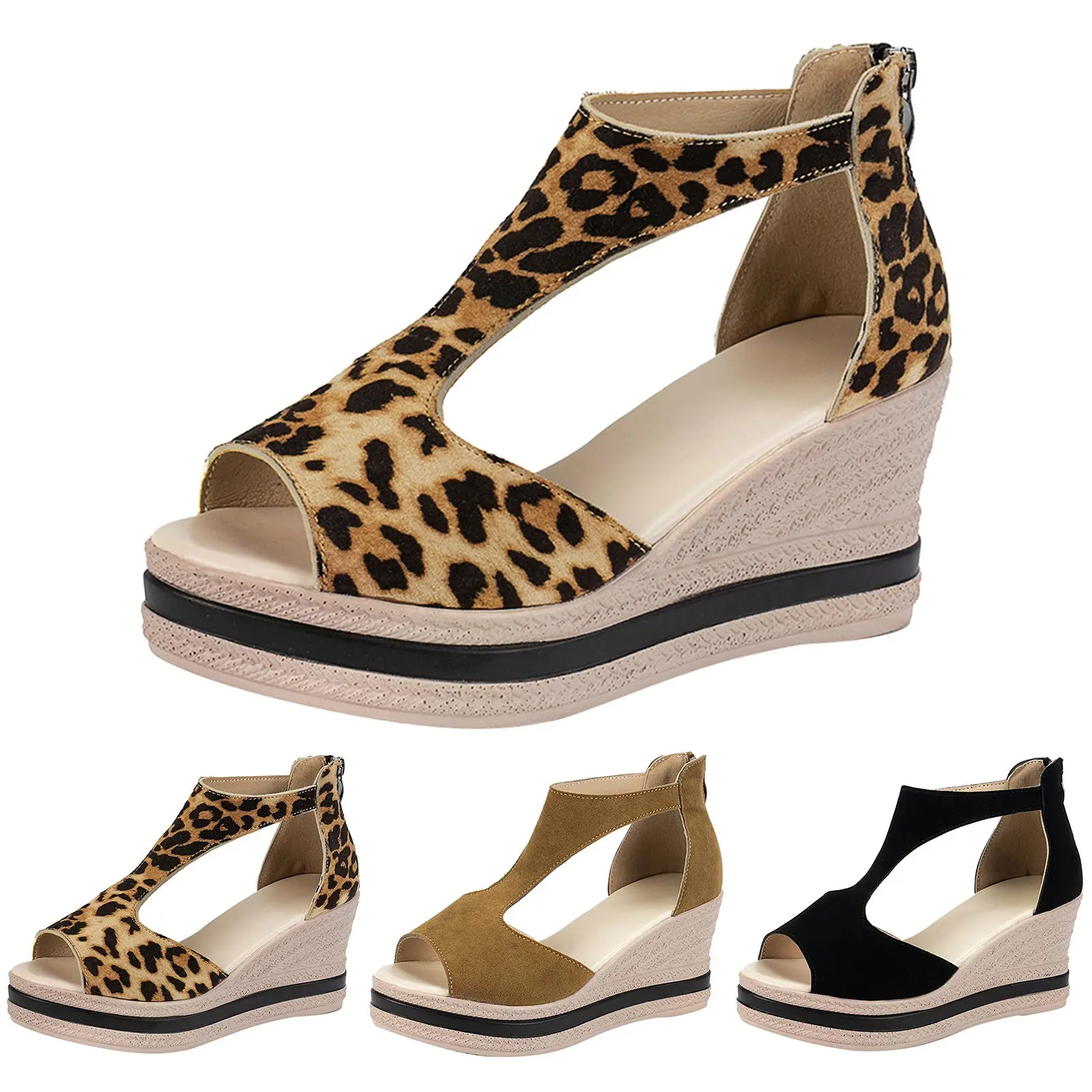 Women Sandals with Arch Support for Summer Ladies Wedges Sandals Open Toe Fashion Causal Wedge Platform Solid Color