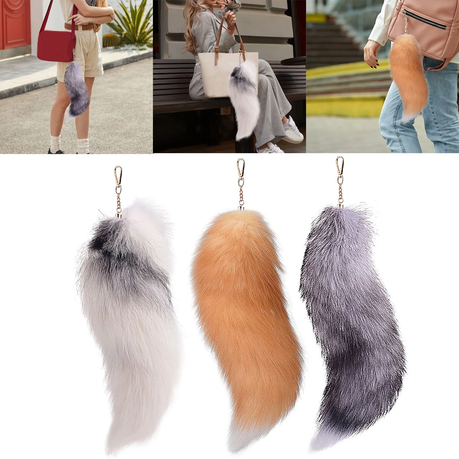 3 Pcs Tail 15.8 Inch Long Therian Tail With Clasp Halloween Soft Tail Keychain Hanging Tails For Women Adult Thin Wallet Women