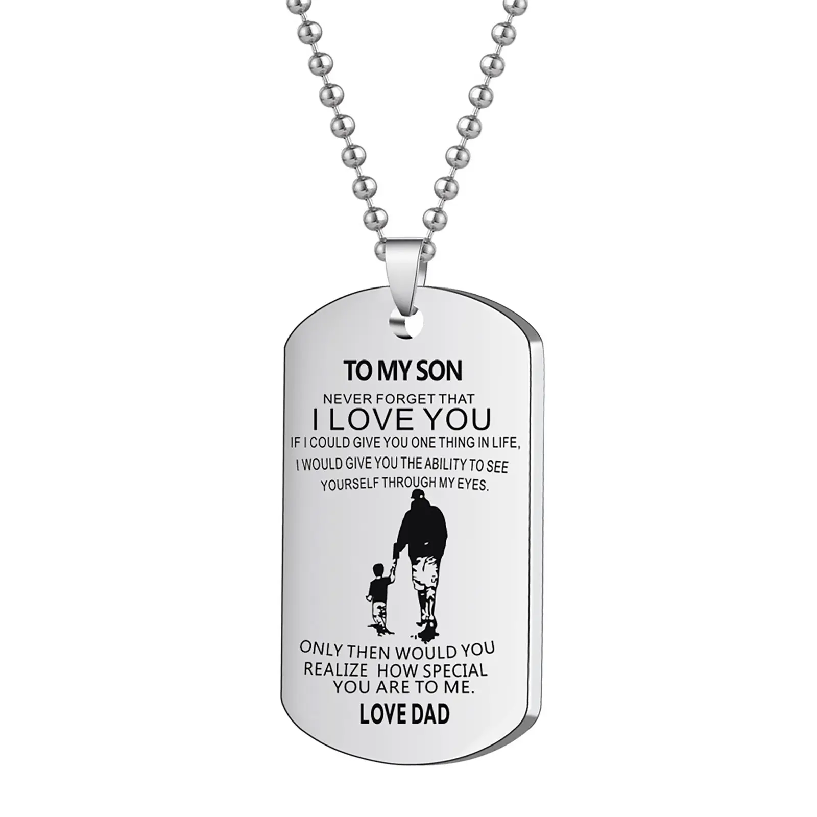 My Son Stainless Steel Father Son Pendant Nameplate Love Gift Key Chain Necklace Cute Backpack Charms