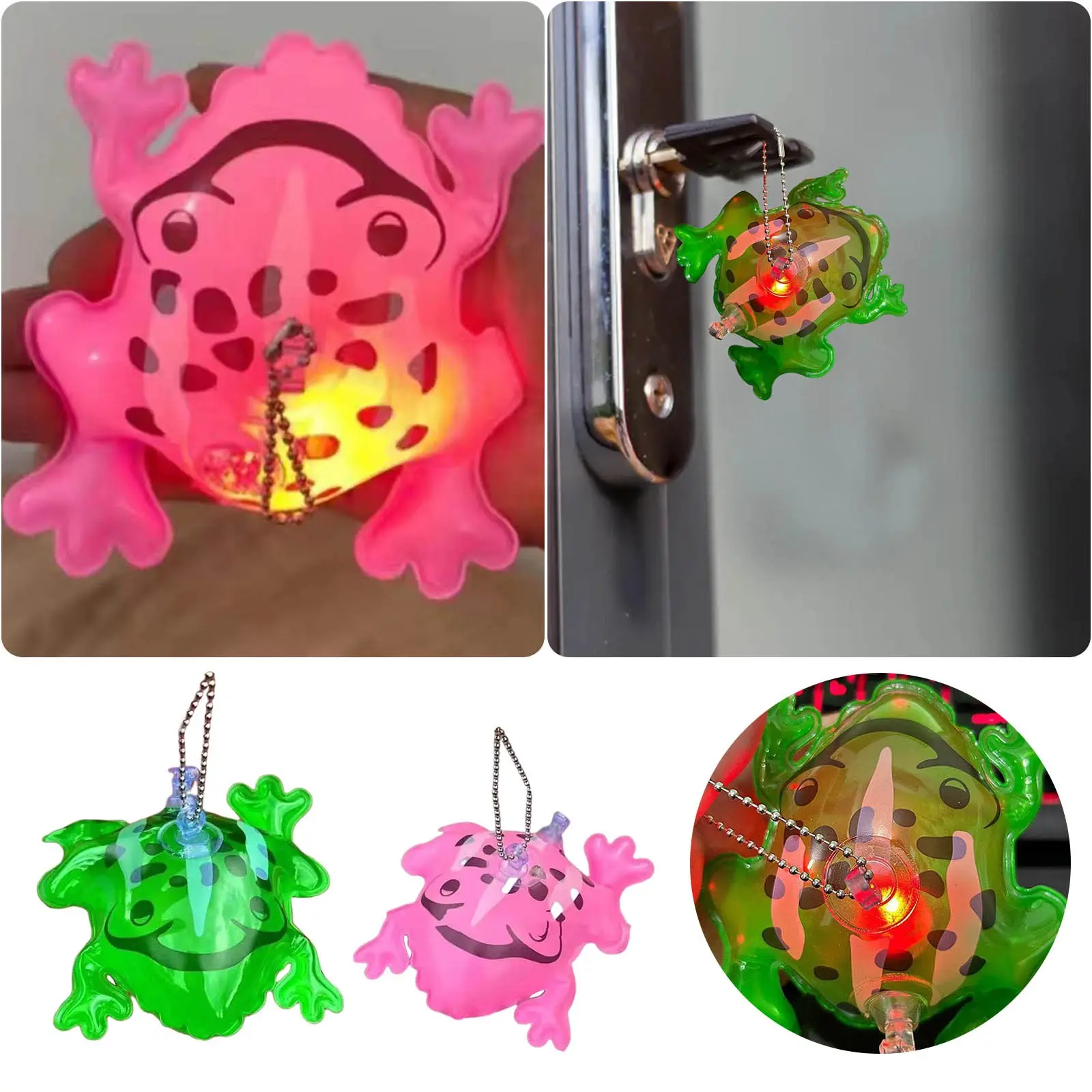 Mini Frog Inflatable Frog Pink And Green Children'S Balloon Glowing New Pendant Small Keychain Shake It And It Lanyard Key Ring