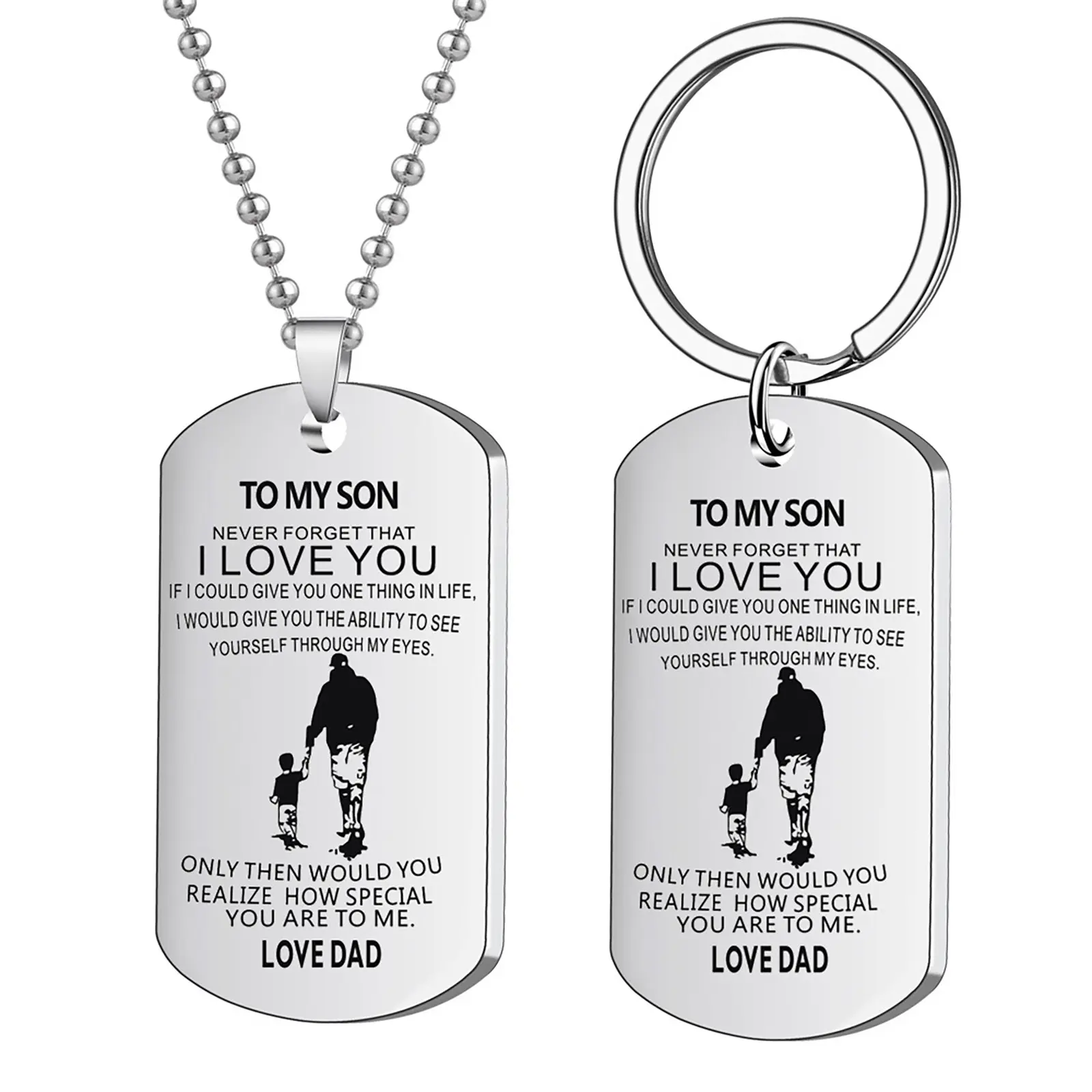 My Son Stainless Steel Father Son Pendant Nameplate Love Gift Key Chain Necklace Cute Backpack Charms