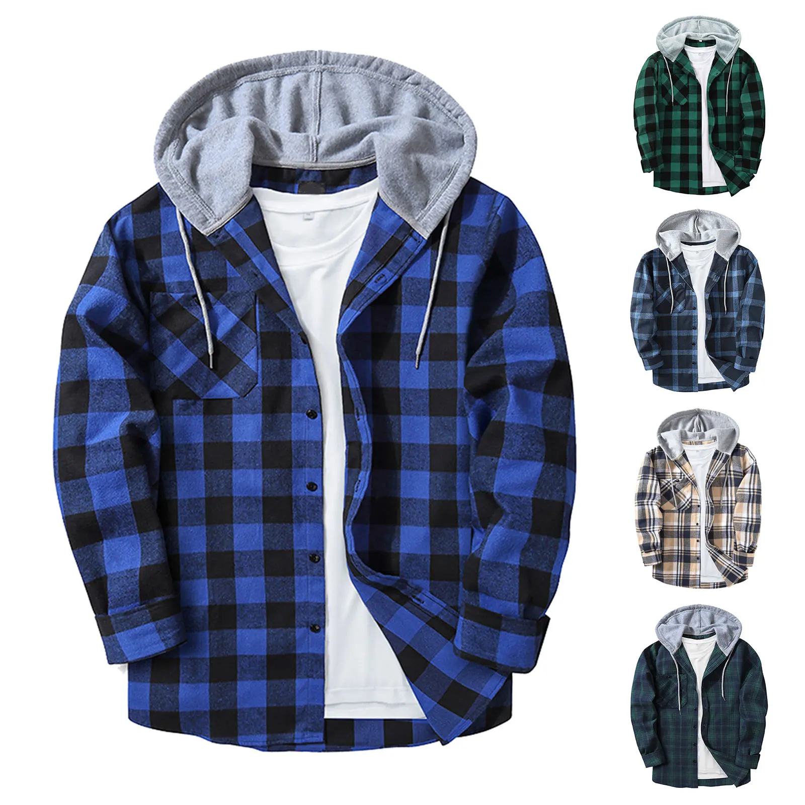 Dragon for Men Mens Hooded Flannel Warm Shirt Long Sleeve Fitted Top