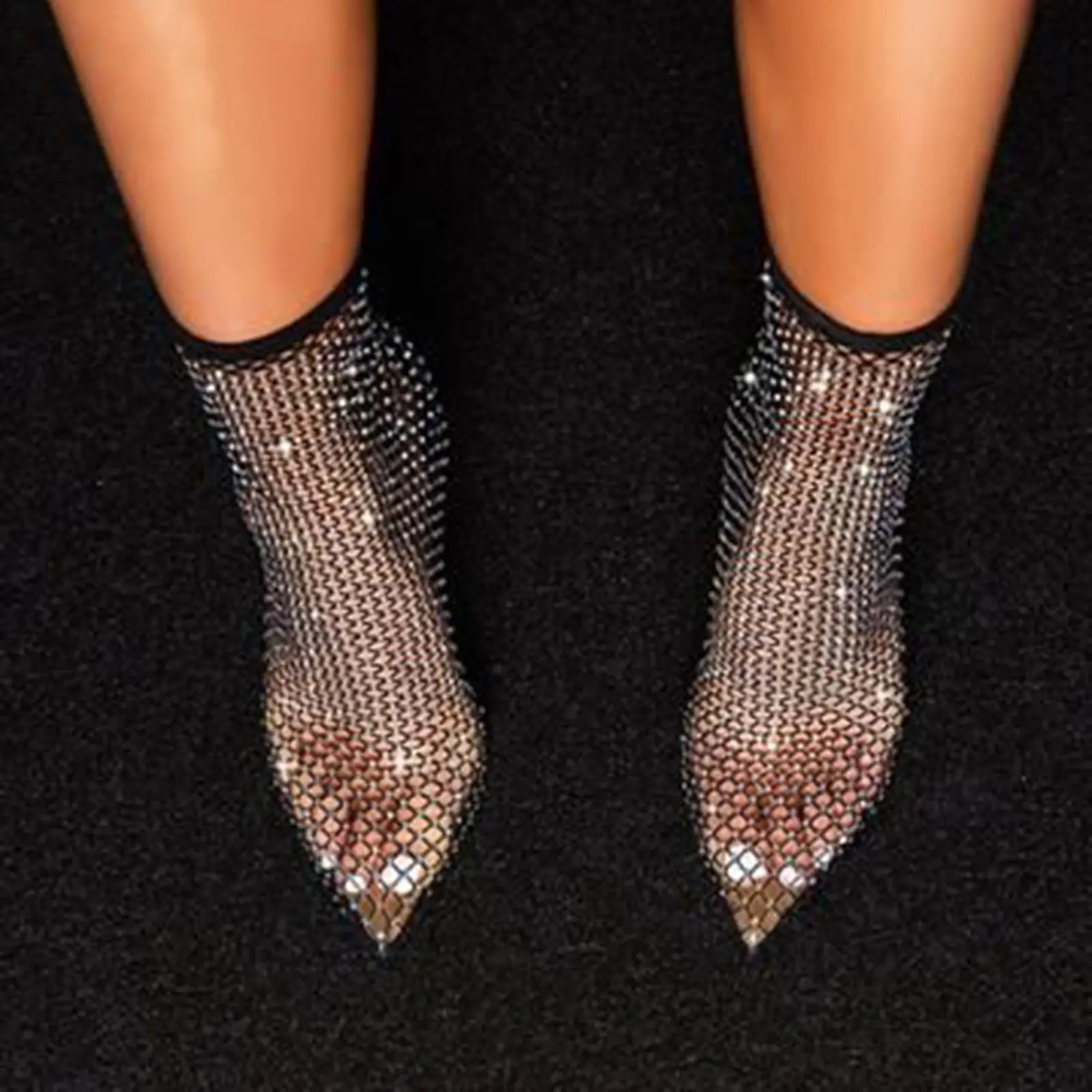 Women Thigh High Boots Shoes Toe Pointed Thin Women Boots Middle Color Rhinestone High Solid Heels Women Boots Wide Calf Leather