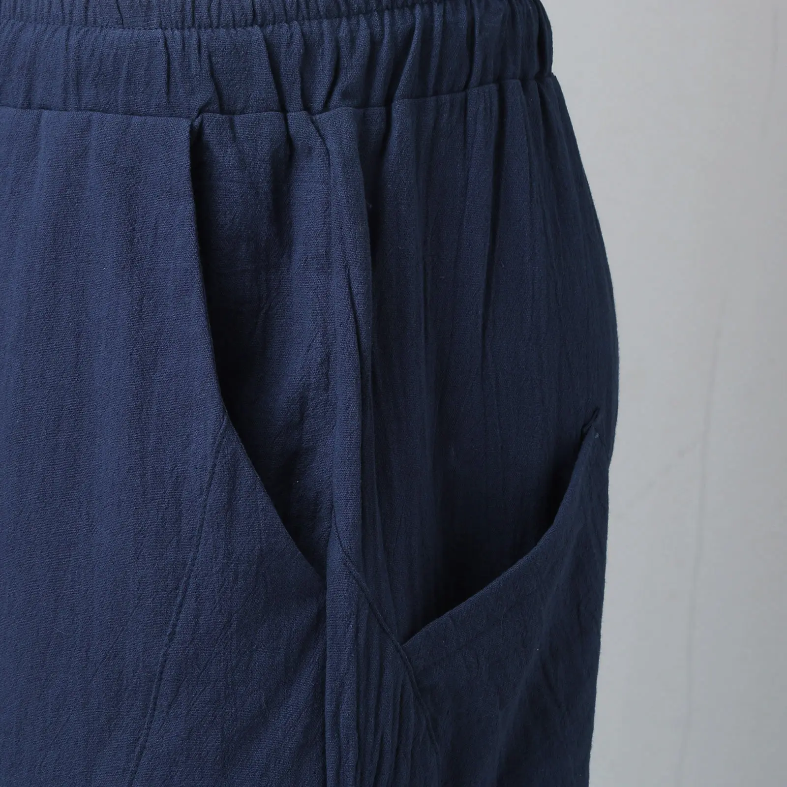 Men Baggy Casual Pants Spring And Summer Solid Color Elastic Waist Drawstring Loose Pockets Thin Breathable Beach Trouser