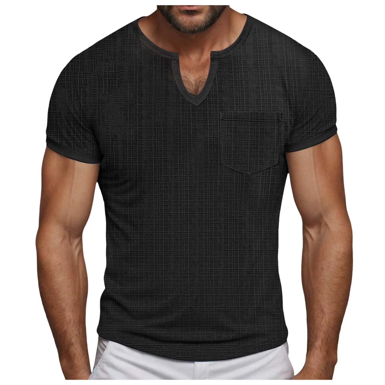 Men's Casual T Shirts Short Sleeve V Neck Basic Fashion Tops Summer Beach Holiday Fast Drying Linen Breathable T-shirt