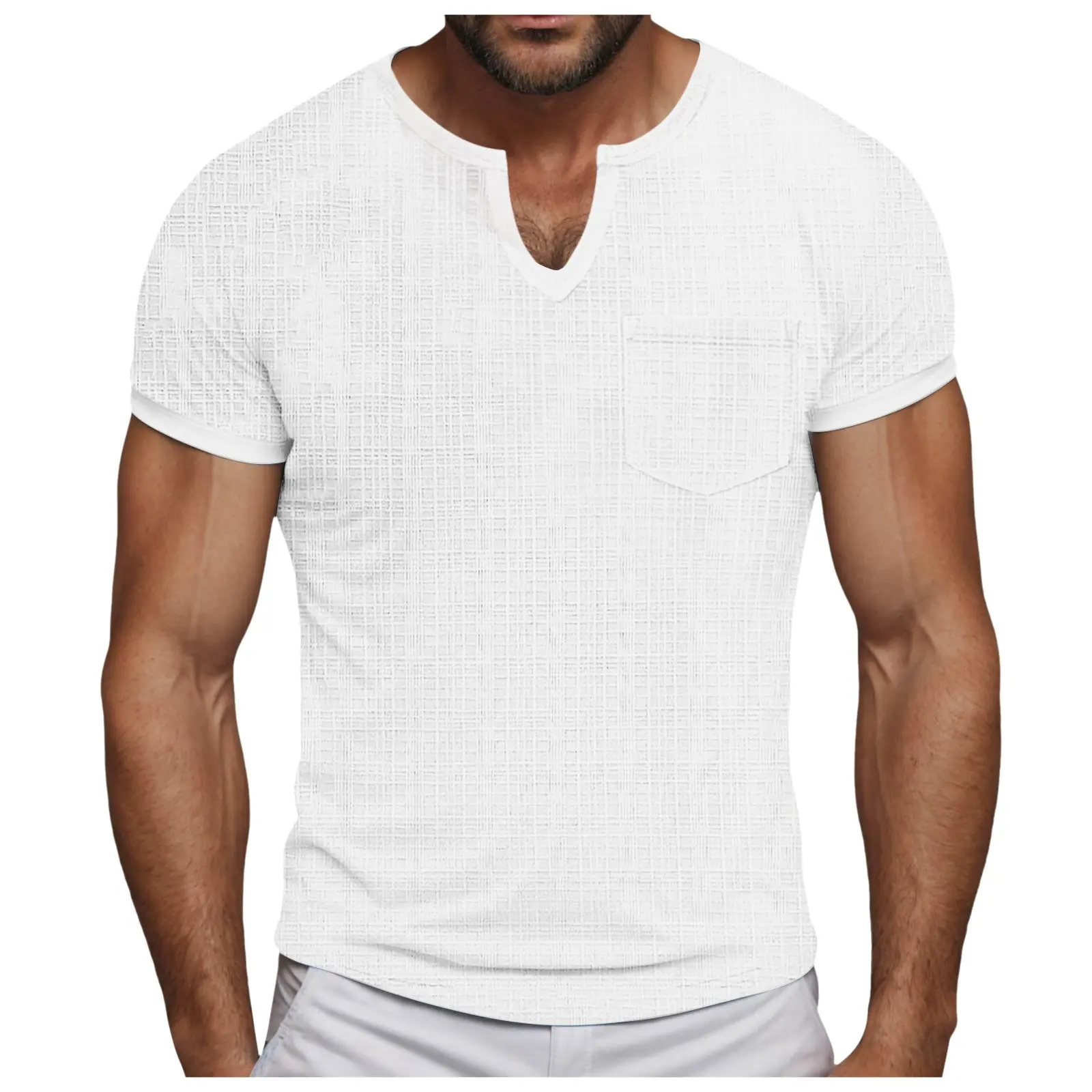 Men's Casual T Shirts Short Sleeve V Neck Basic Fashion Tops Summer Beach Holiday Fast Drying Linen Breathable T-shirt