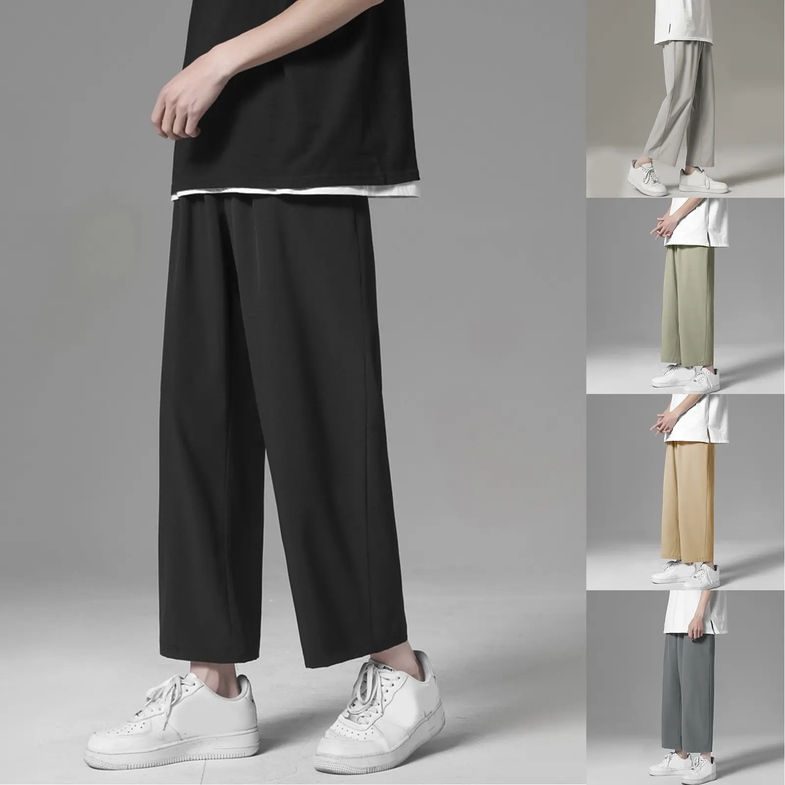 Men's Summer Harem Pants Thin Ice Silk Quick Drying Ice Cool Slacks Air Conditioned Thin Casual Pants Men's Straight Leg Trouser