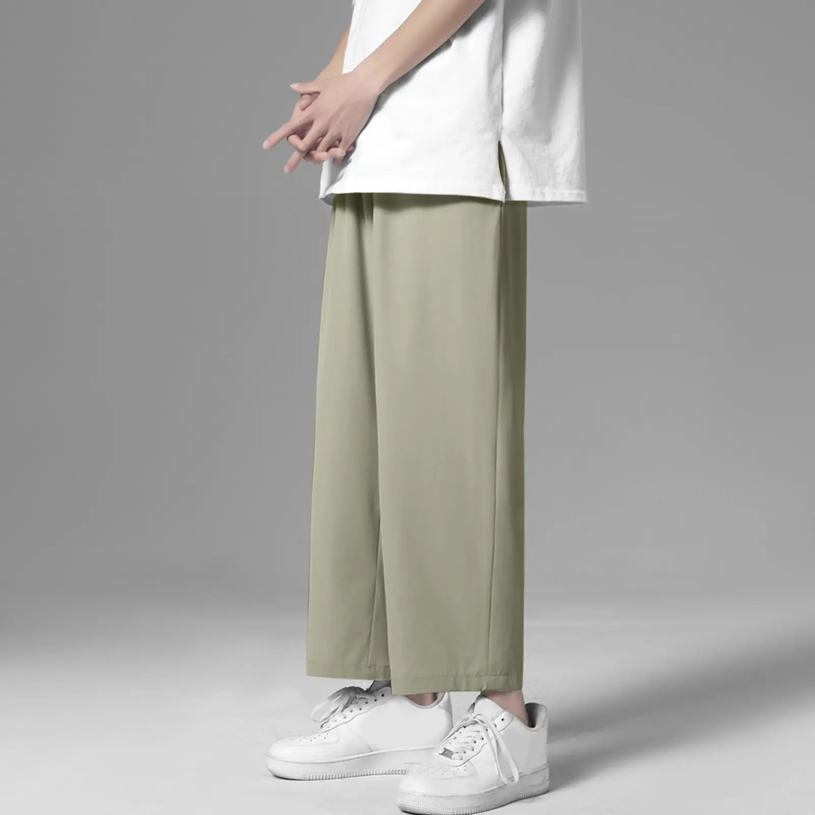 Men's Summer Harem Pants Thin Ice Silk Quick Drying Ice Cool Slacks Air Conditioned Thin Casual Pants Men's Straight Leg Trouser