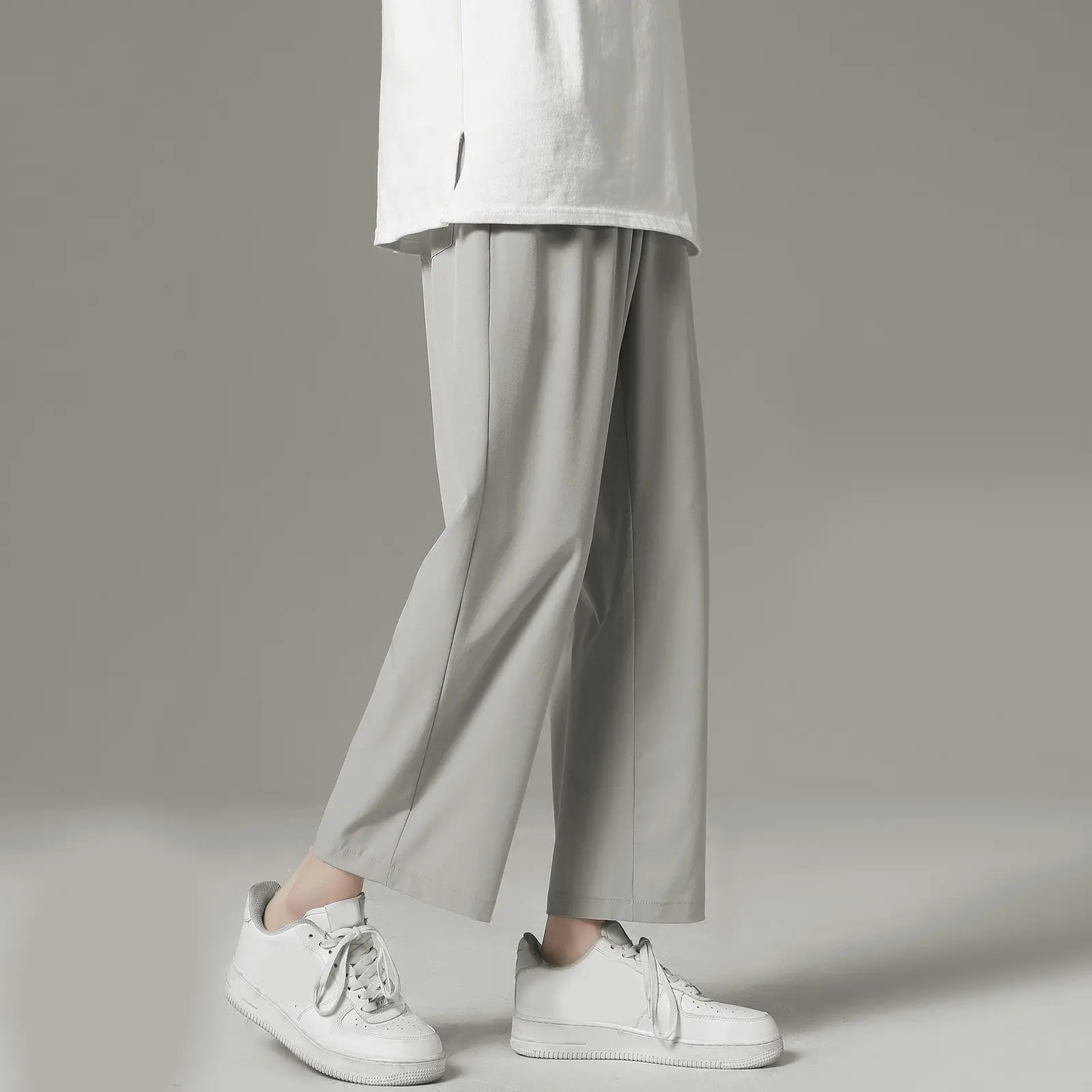 Men's Summer Harem Pants Thin Ice Silk Quick Drying Ice Cool Slacks Air Conditioned Thin Casual Pants Men's Straight Leg Trouser